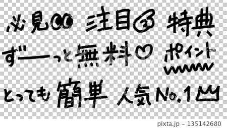 広告などに使える注目や必見の手書き文字セット インクローラーで書いたグランジのある太い文字 広告などに使える注目や必見の手書き文字セット インクローラーで書いたグランジのある太い文字 135142680