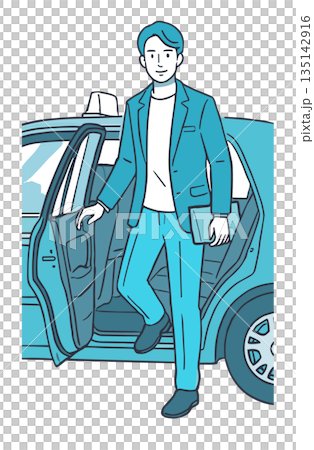 圖解：一位商務人士搭乘計程車通勤 135142916