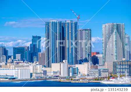 日本の東京都市景観 晴海や照洋丸、豊海地区のタワーマンションなどを望む。左奥に日本橋再開発 日本の東京都市景観 晴海や照洋丸、豊海地区のタワーマンションなどを望む。左奥に日本橋再開発 135143239