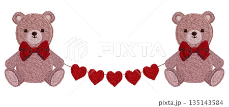 【テディベアとガーランド】手刺繍イラスト素材 135143584