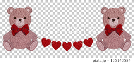 【テディベアとガーランド】手刺繍イラスト素材 135143584