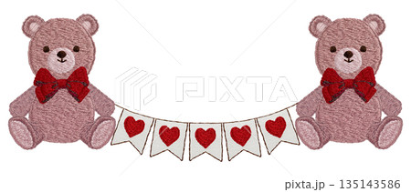 【テディベアとガーランド】手刺繍イラスト素材 135143586
