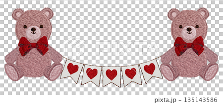 【テディベアとガーランド】手刺繍イラスト素材 135143586