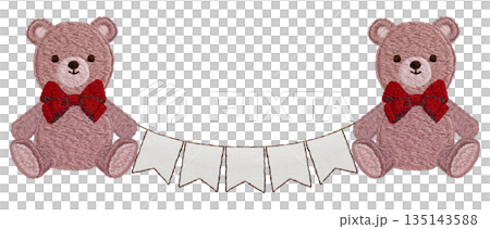 【テディベアとガーランド】手刺繍イラスト素材 135143588