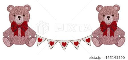【テディベアとガーランド】手刺繍イラスト素材 135143590