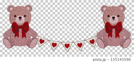 【テディベアとガーランド】手刺繍イラスト素材 135143590