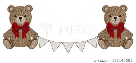 【テディベアとガーランド】手刺繍イラスト素材 135143593