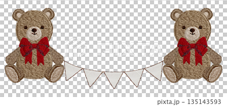 【テディベアとガーランド】手刺繍イラスト素材 135143593