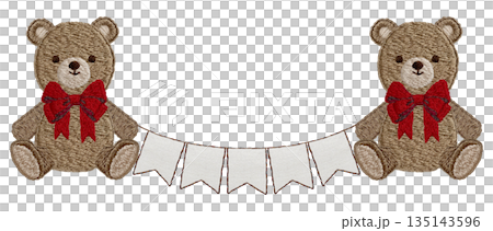【テディベアとガーランド】手刺繍イラスト素材 135143596