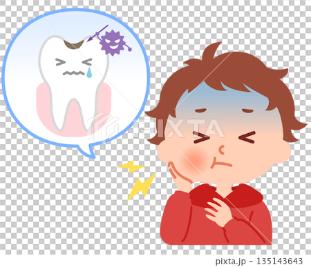 虫歯を痛がる小学生の男の子 135143643
