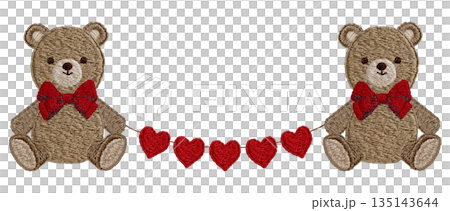 [Teddy bear and garland] Hand-embroidered illustration material 135143644
