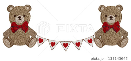 【テディベアとガーランド】手刺繍イラスト素材 135143645