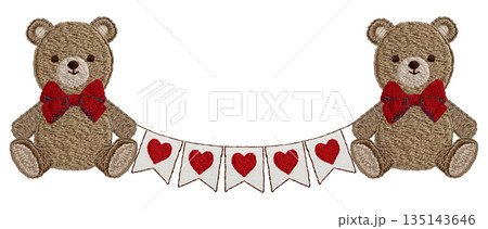【テディベアとガーランド】手刺繍イラスト素材 135143646