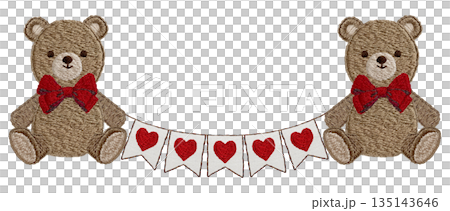 【テディベアとガーランド】手刺繍イラスト素材 135143646