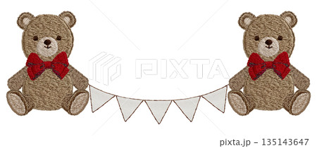 【テディベアとガーランド】手刺繍イラスト素材 【テディベアとガーランド】手刺繍イラスト素材 135143647