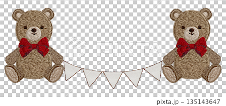 【テディベアとガーランド】手刺繍イラスト素材 【テディベアとガーランド】手刺繍イラスト素材 135143647