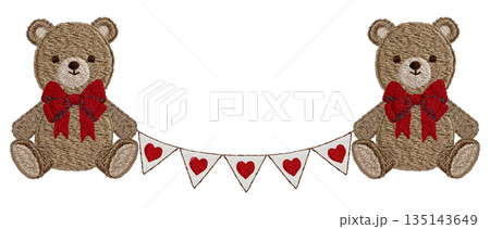 【テディベアとガーランド】手刺繍イラスト素材 135143649