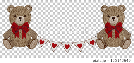 【テディベアとガーランド】手刺繍イラスト素材 135143649