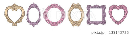 Vintage doodle frames, hand drawn whimsical border shape set, antique cartoon picture decoration art Vintage doodle frames, hand drawn whimsical border shape set, antique cartoon picture decoration art 135143726