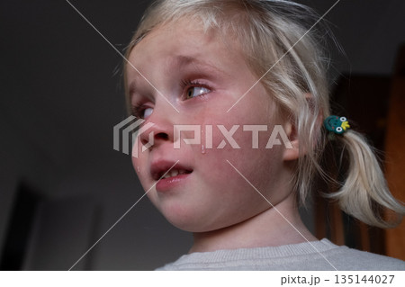 Little 4 Year Old Blonde Girl Crying Bitterly Little 4 Year Old Blonde Girl Crying Bitterly 135144027