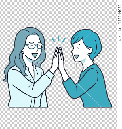 成功を分かち合いハイタッチする女性たちのビジネスイラスト 135144076