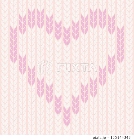 ベビーピンクのハート柄の平編みニット 背景イラスト 背景色あり ベビーピンクのハート柄の平編みニット 背景イラスト 背景色あり 135144345
