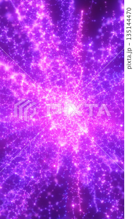 Glowing purple network of connected particles forming a cosmic web of light in abstract space 135144470
