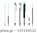 ボールペンと替え芯の分解構造セット 正面向き 文房具イラスト素材 135144522