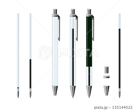 ボールペンと替え芯の分解構造セット 正面向き 文房具イラスト素材 ボールペンと替え芯の分解構造セット 正面向き 文房具イラスト素材 135144522