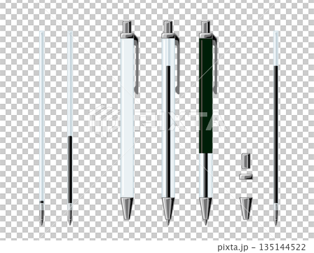 ボールペンと替え芯の分解構造セット 正面向き 文房具イラスト素材 ボールペンと替え芯の分解構造セット 正面向き 文房具イラスト素材 135144522