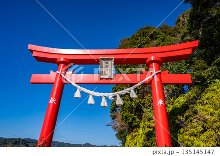鳴無神社の赤鳥居の風景（須崎市） 135145147