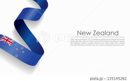 New Zealand flag wavy ribbon, ideal for patriotic or cultural design themes. Vector illustration. 135145262