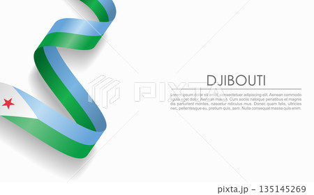Djibouti flag wavy ribbon, ideal for patriotic or cultural design themes. Vector illustration. 135145269