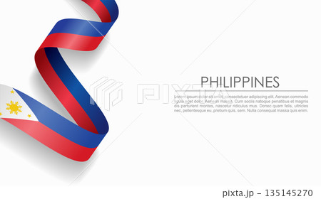 Philippines flag wavy ribbon, ideal for patriotic or cultural design themes. Vector illustration. 135145270