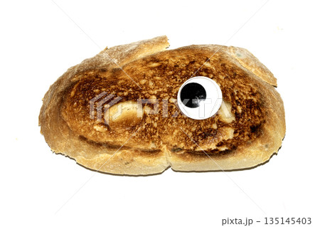 A Funny Burnt Toast Bread Slice Roll With Googly Wobble Eyes A Funny Burnt Toast Bread Slice Roll With Googly Wobble Eyes 135145403