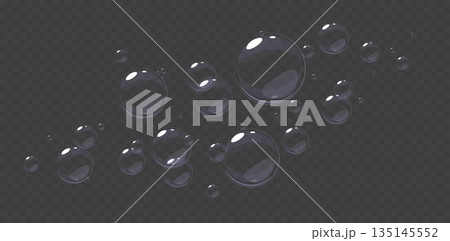 Flying soapy bubbles from soap or shampoo on transparent background. Glossy suds blow. Cosmetic clear spheres group. Cleaning detergent froth reflection. Vector shower 3D ball elements Flying soapy bubbles from soap or shampoo on transparent background. Glossy suds blow. Cosmetic clear spheres group. Cleaning detergent froth reflection. Vector shower 3D ball elements 135145552