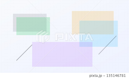Pastel grid background featuring multiple overlapping rectangles in various colors and two diagonal lines, forming a clean, structured modern abstract composition. 135146781
