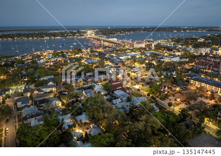 Aerial view of St. Augustine, old city in Florida. American architecture at night Aerial view of St. Augustine, old city in Florida. American architecture at night 135147445