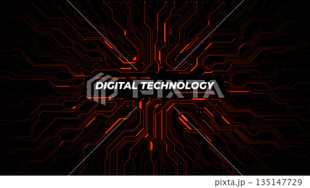 Abstract red circuit pattern with empty center area Abstract red circuit pattern with empty center area 135147729