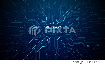 Circuit board background with glowing blue tech patterns  135147732