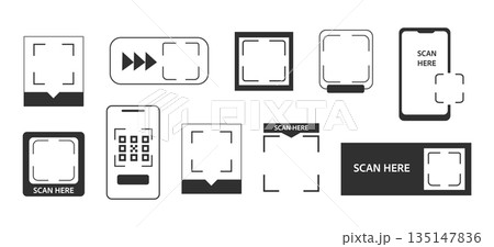 QR code frame box, template. QR code with inscription scan me with smartphone. Scan me icon. Scan qr code icon for payment, mobile app QR code frame box, template. QR code with inscription scan me with smartphone. Scan me icon. Scan qr code icon for payment, mobile app 135147836