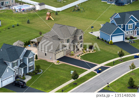Aerial view of large private homes in Rochester, NY residential area. New family houses as example of real estate development in american suburbs 135148026