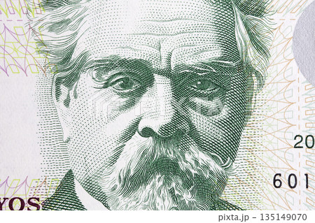 Juan Zorrilla de San Martin a closeup portrait from Uruguayan money 135149070