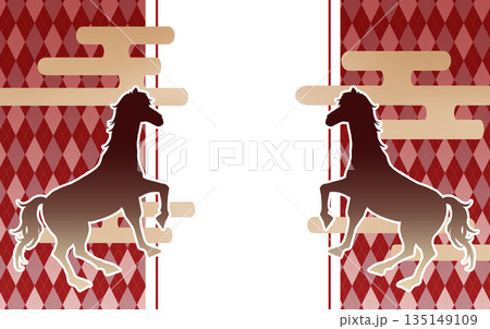 午年　新春イメージ　コピースペース　霞　アーガイル柄 135149109