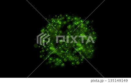 Green glowing particles abstract bokeh light creating texture 135149149