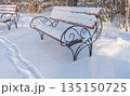 Winter. Benches are covered with heavy snow. A lot of snow. High quality photo 135150725