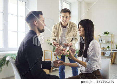Emotional reactions in love triangle scene with jealousy tension at home Emotional reactions in love triangle scene with jealousy tension at home 135150815