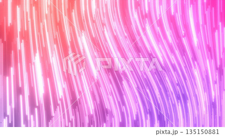 Abstract purple multi-colored glowing flying lines stripes of luminous dots and energy particles abstract disco background 135150881