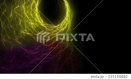 Abstract background with bright beautiful multi-colored glowing energy magical waves and lines of particles turning into tunnels 135150882