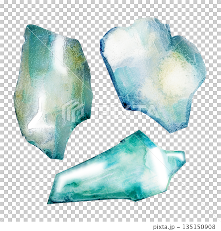 A set of different shapes of broken glass fragments. Watercolor illustration on an isolated background. Realistic clipart of green translucent shards. A set of different shapes of broken glass fragments. Watercolor illustration on an isolated background. Realistic clipart of green translucent shards. 135150908
